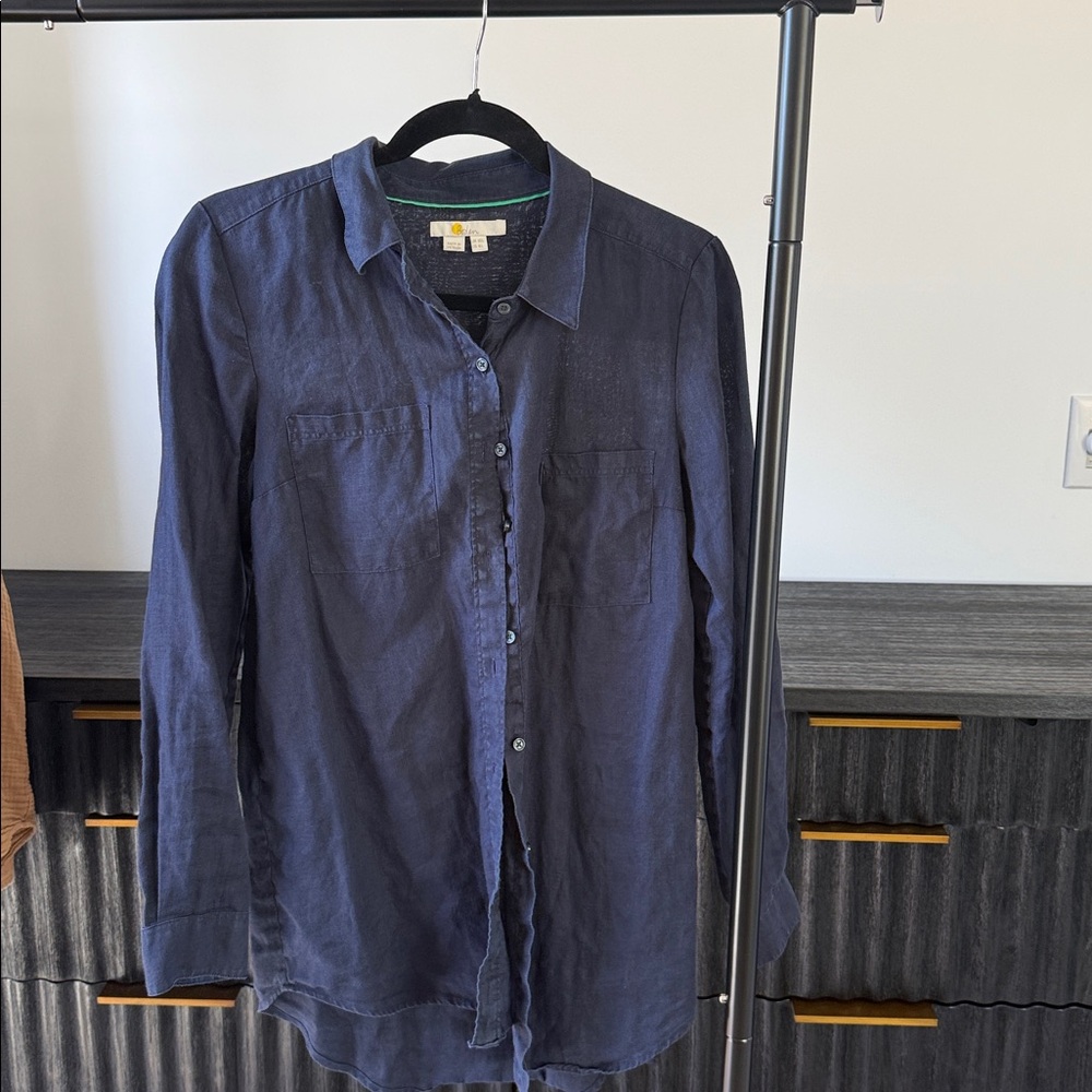 Boden Women’s Navy Blue 100% linen button-down shirt